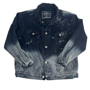 YoungLA Jean‎ Jacket Mens Large Black White Acid Wash Trucker Denim Gym Casual
